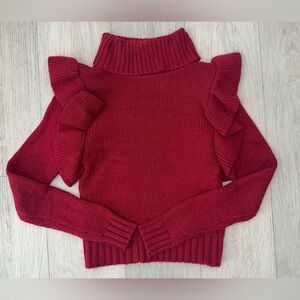 LPA Burgundy Ruffled Turtleneck Sweater XXS